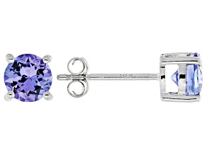 Pre-Owned Blue Tanzanite Solitaire 14k White Gold Earrings .90ctw