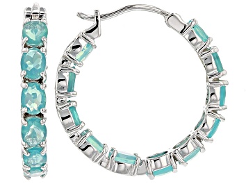 Picture of Pre-Owned Paraiba Blue Color Ethiopian Opal Sterling Silver Hoop Earrings 4.50ctw