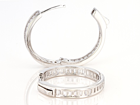 Pre-Owned White Cubic Zirconia Rhodium Over Sterling Silver Inside Out Hoop Earrings 3.36ctw