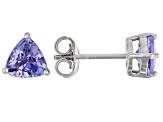 Pre-Owned Blue Tanzanite Rhodium Over Sterling Silver Solitaire Stud Earrings 1.26ctw