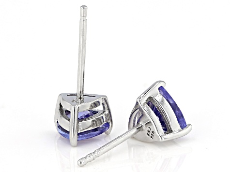 Pre-Owned Blue Tanzanite Rhodium Over Sterling Silver Solitaire Stud Earrings 1.26ctw