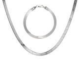 Pre-Owned Sterling Silver Set of 2 Herringbone 7.25 Inch Bracelet and 18 Inch Necklace
