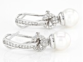 Pre-Owned White Cultured Japanese Akoya Pearl & White Zircon 0.42ctw Rhodium Over Sterling Silver Ea