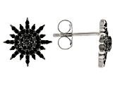 Pre-Owned Black Spinel Rhodium Over Silver Stud Sun Earrings 0.59ctw