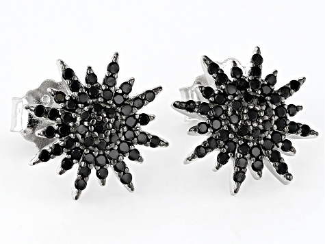 Pre-Owned Black Spinel Rhodium Over Silver Stud Sun Earrings 0.59ctw