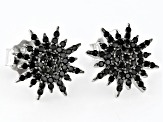 Pre-Owned Black Spinel Rhodium Over Silver Stud Sun Earrings 0.59ctw