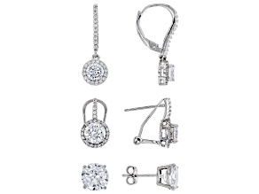 Pre-Owned White Cubic Zirconia Rhodium Over Sterling Silver Earrings Set of 3 12.35ctw