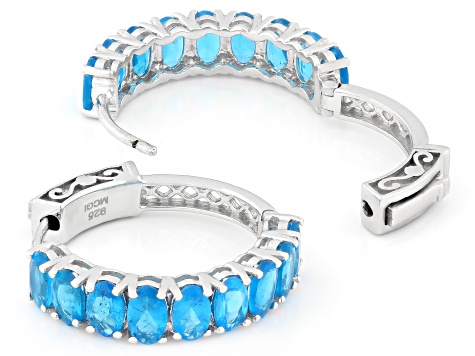 Pre-Owned Neon apatite rhodium over sterling silver hoop