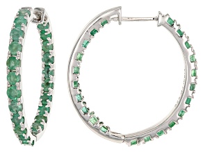 Pre-Owned Green Zambian Emerald Sterling Silver Hoop Earrings 3.78ctw