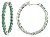 Pre-Owned Green Zambian Emerald Sterling Silver Hoop Earrings 3.78ctw