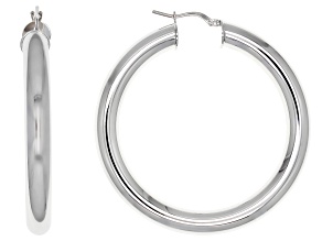 Pre-Owned Moda Al Massimo® Rhodium Over Bronze 51mm X 6mm Polished Hoop Earrings