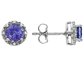 Pre-Owned Blue tanzanite rhodium over sterling silver stud earrings 1.76ctw