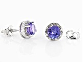 Pre-Owned Blue tanzanite rhodium over sterling silver stud earrings 1.76ctw
