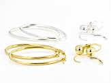 Pre-Owned Sterling Silver and 18K Yellow Gold Over Sterling Silver Set of 4 Bead and Oval Hoop Earri