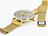 Pre-Owned Ladies Gold Tone Stainless Steel Mesh Band With Magnetic Clasp & Crystal Watch