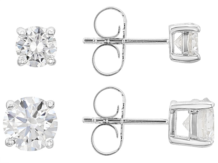 Pre-Owned Moissanite platineve(R) set of 2 pair stud earrings, 1ctw pair and a 2ctw pair 3.00ctw DEW