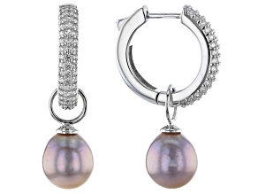 Pre-Owned 11-12mm Lavender Cultured Kasumiga Pearl & Cubic Zirconia 1.35ctw Rhodium Over Silver Earr