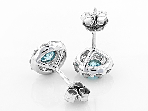 Pre-Owned Blue Zircon Rhodium Over Sterling Silver Stud Earrings 1.90ctw