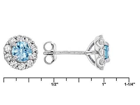 Pre-Owned Blue Zircon Rhodium Over Sterling Silver Stud Earrings 1.90ctw