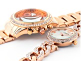 Pre-Owned Ladies White Crystal Rose Tone Watch Set Of 2