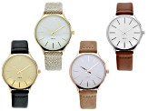 Pre-Owned Gold Tone, Silver Tone, Rose Tone Case With Tweed  And Leather Band Watches. Set of 4.