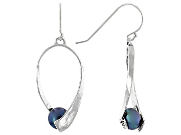 Picture of Pre-Owned Black Cultured Freshwater Pearl Sterling Silver Drop Earrings