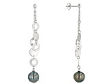 Pre-Owned Cultured Tahitian 9-10mm Semi-Baroque Pearl Rhodium Over Sterling Silver Dangle Earrings
