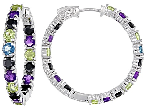 Pre-Owned Purple amethyst rhodium over silver hoop earrings