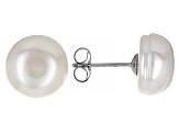 Pre-Owned White Cultured Freshwater Pearl Rhodium Over Sterling Silver Stud Earrings