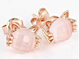 Pre-Owned Pink Rose Quartz 18k Rose Gold Over Silver Cat Earrings