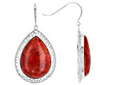 Pre-Owned Red Sponge Coral Rhodium Over Sterling Silver Dangle Earrings