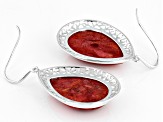 Pre-Owned Red Sponge Coral Rhodium Over Sterling Silver Dangle Earrings