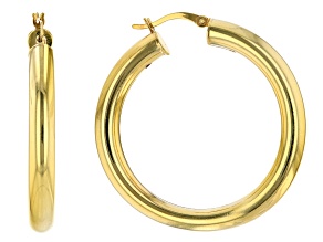 Pre-Owned 18k Yellow Gold Over Sterling Silver 5x41MM Round Tube Hoop Earrings