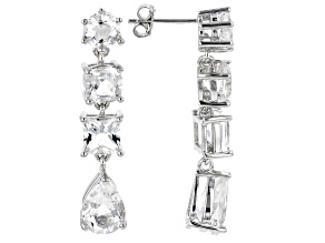 Pre-Owned White Crystal Quartz Rhodium Over Silver Earrings 7.56ctw