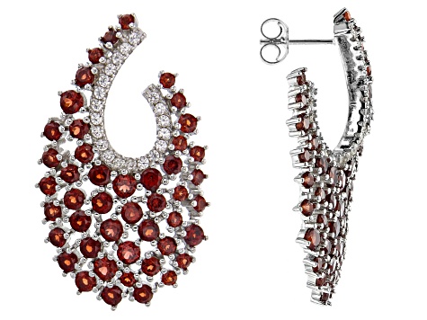 Pre-Owned Round Red Garnet  Rhodium Over Sterling Silver Earrings 6.65ctw