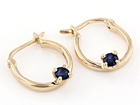 Pre-Owned Blue Sapphire 10k Yellow Gold Child's Hoop Earrings .07ctw