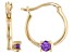 Pre-Owned Purple Amethyst 10k Yellow Gold Child's Hoop Earrings .07ctw