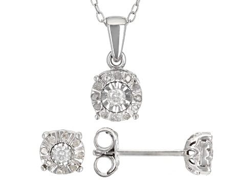 Pre-Owned White Diamond Rhodium Over Sterling Silver Earrings And Pendant Jewely Set 0.20ctw