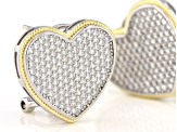 Pre-Owned White Cubic Zirconia Rhodium And 14K Yellow Gold Over Sterling Silver Heart Earrings 0.73c