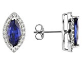 Pre-Owned Blue And White Cubic Zirconia Rhodium Over Silver Earrings 4.02ctw