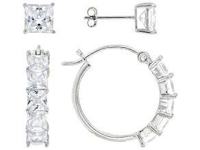 Pre-Owned White Cubic Zirconia Rhodium Over Sterling Silver Earring Set 8.73ctw