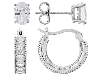 Picture of Pre-Owned White Cubic Zirconia Rhodium Over Sterling Silver Earring Set 4.18ctw