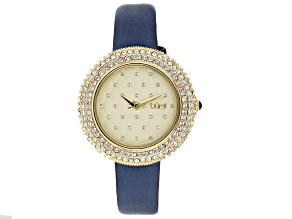 Pre-Owned Burgi™ Crystals  Gold Tone Stainless Steel and Blue Leather Band Watch