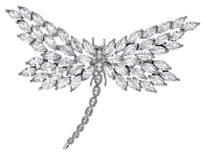 Pre-Owned Clear Cubic Zirconia Silver Tone Dragonfly Pin 43.00ctw