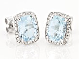 Pre-Owned Blue Aqua Rhodium Over 14k White Gold Halo Stud Earrings 3.57ctw