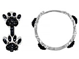 Pre-Owned Black Spinel Rhodium Over Sterling Silver Dog Paw Hoop Earrings 0.97ctw