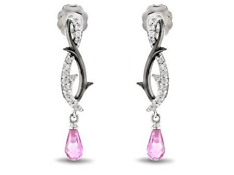 Pre-Owned Enchanted Disney Villains Maleficent Earrings Pink Sapphire & Diamond Rhodium Over Silver