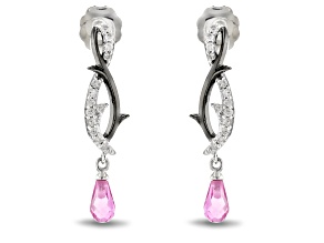 Pre-Owned Enchanted Disney Villains Maleficent Earrings Pink Sapphire & Diamond Rhodium Over Silver