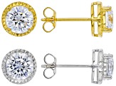Pre-Owned White Cubic Zirconia Rhodium And 18K Yellow Gold Over Sterling Silver Earring Set of 2 9.2