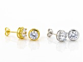 Pre-Owned White Cubic Zirconia Rhodium And 18K Yellow Gold Over Sterling Silver Earring Set of 2 9.2
